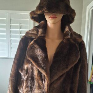 JAKKE Faux Fur Jacket with Matching Faux Fur Hat.  Chocolate Brown.  Size:  8